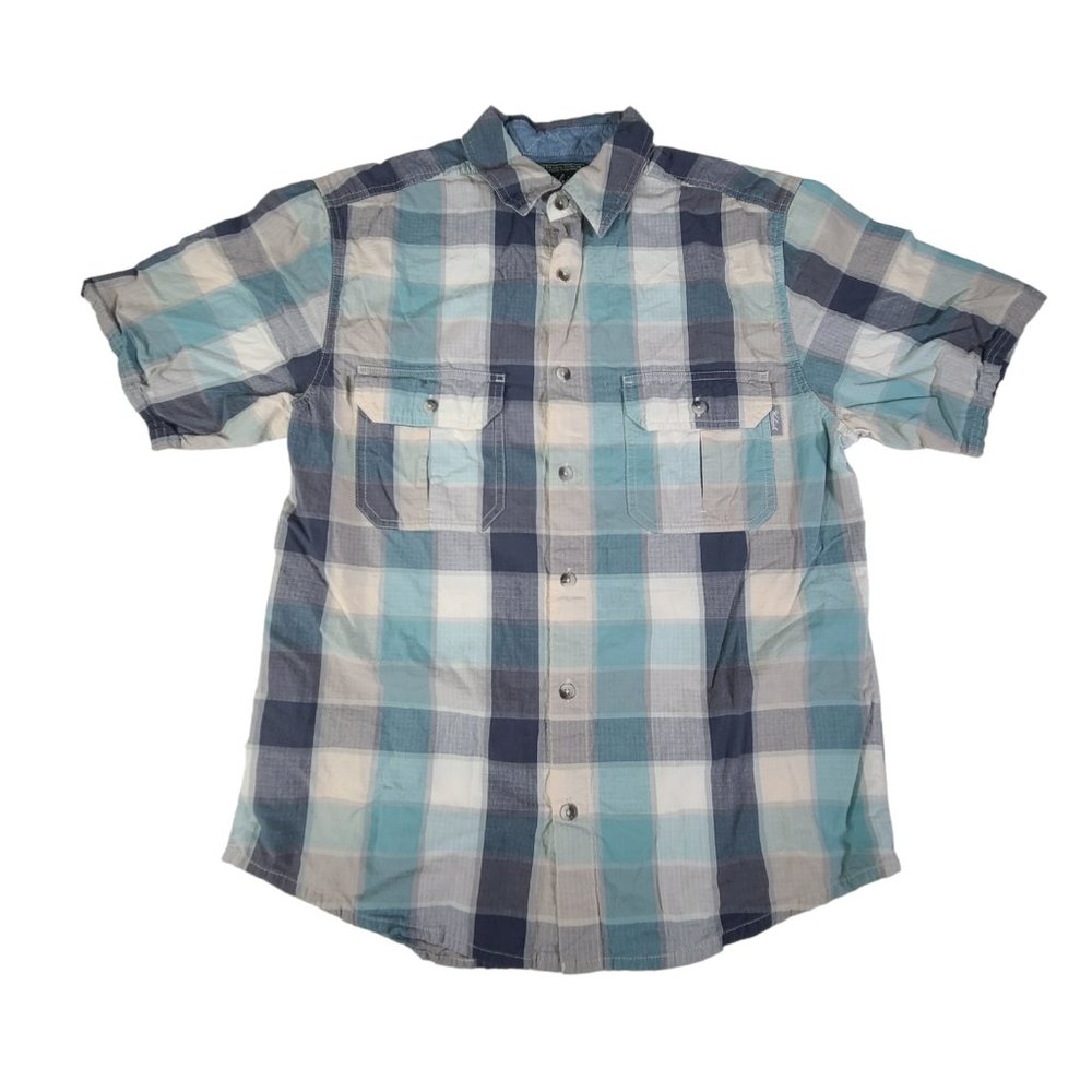Woolrich Shirt Mens Medium Cotton Blue  Plaid Short Sleeve Outdoor Adventure